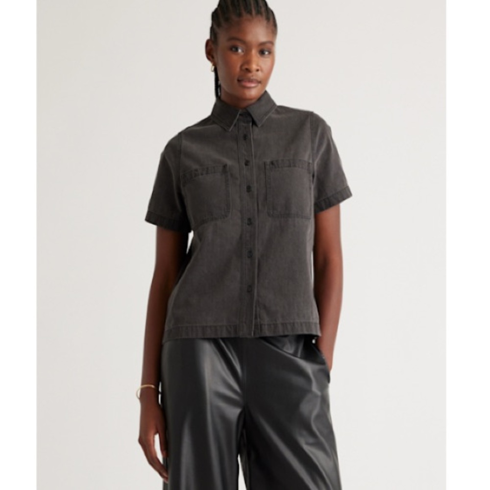Quince Denim Short Sleeve Shirt ~ Charcoal Grey ~ Size M